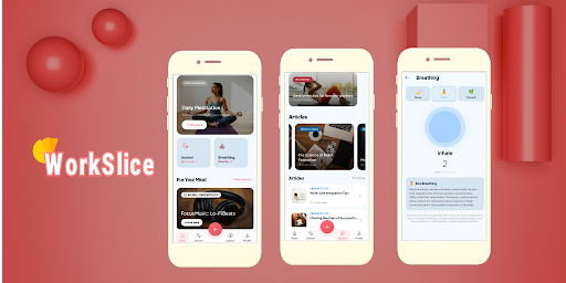 WorkSlice App UI Design showcasing meditation and mindfulness interface