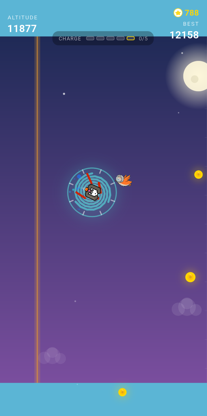 Skywardy gameplay showing power-ups and special effects during ascent